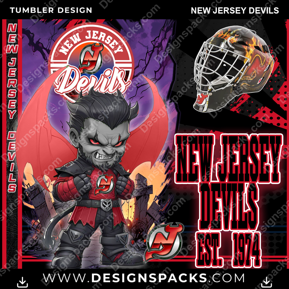 Ice Hockey Monster Mascot New Jersey Devils Tumbler Digital Wrap Design