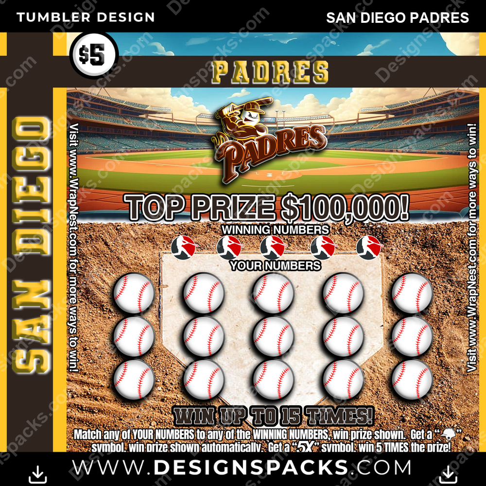 Baseball Lottery Ticket San Diego Padres Tumbler Digital Wrap Design