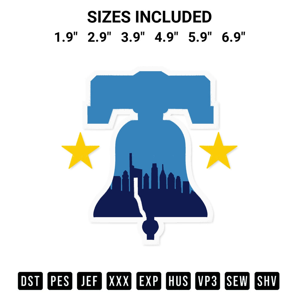 Discover the perfect addition to your crafting collection: Philly Sports Liberty Bell Star Embroidery Design embroidery file. Instantly available at Designspacks.com. Available sizes: 1.9", 2.9", 3.9", 4.9", 5.9", 6.9".