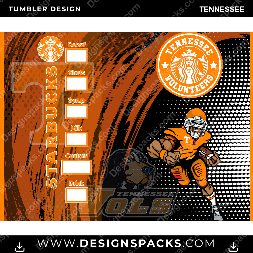 College Sport Starbucks Tennessee NCAA College Sport Tumbler Digital Wrap Design Download