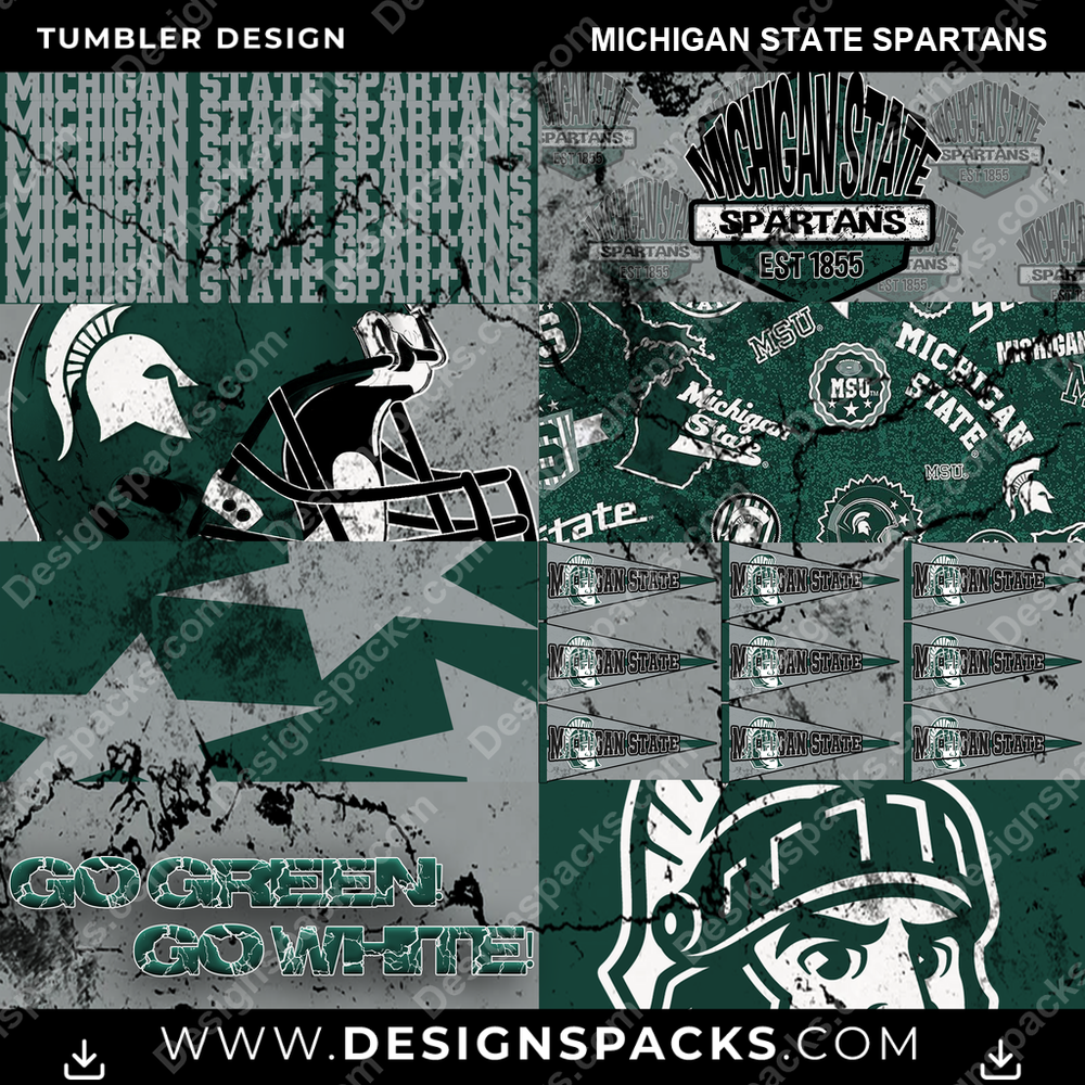College Sport Distressed BG Michigan State Spartans NCAA College Sport Tumbler Digital Wrap Design Download