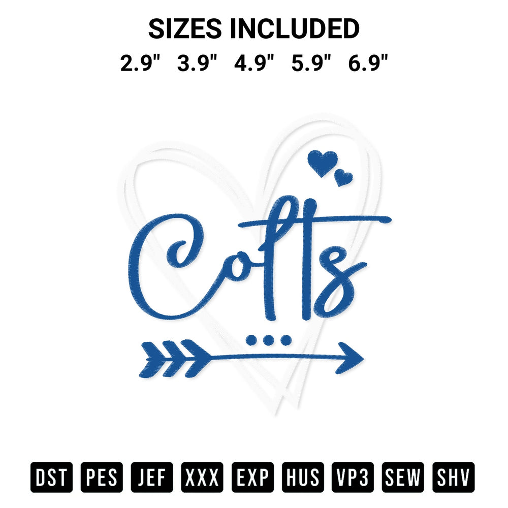 Create amazing crafts with the Indianapolis Colts Heart Embroidery Design embroidery file. High-quality digital download from Designspacks.com, perfect for beginners and pros. Available sizes: 2.9", 3.9", 4.9", 5.9", 6.9".