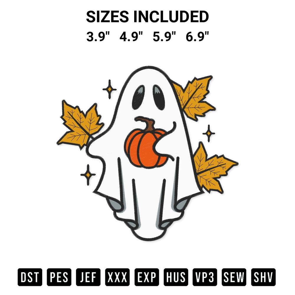 Discover the perfect addition to your crafting collection: Ghost Leaves Fall Halloween Embroidery Design embroidery file. Instantly available at Designspacks.com. Available sizes: 3.9", 4.9", 5.9", 6.9".