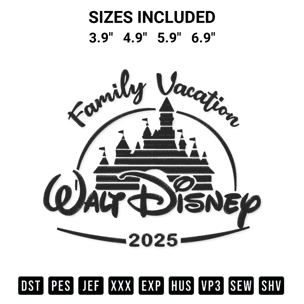 Elevate your next project with our Walt Disney Family Vacation 2025 Embroidery Design embroidery file. Shop high-quality digital patterns instantly at Designspacks.com. Available sizes: 3.9", 4.9", 5.9", 6.9".