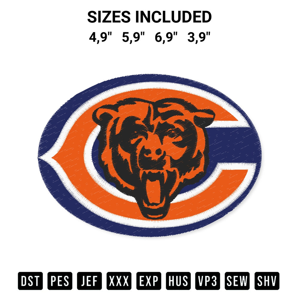 Transform your fabrics with the Chicago Bears Logo Embroidery Design embroidery design. Instant access to premium digitized patterns at Designspacks.com. Available sizes: 4,9", 5,9", 6,9", 3,9".