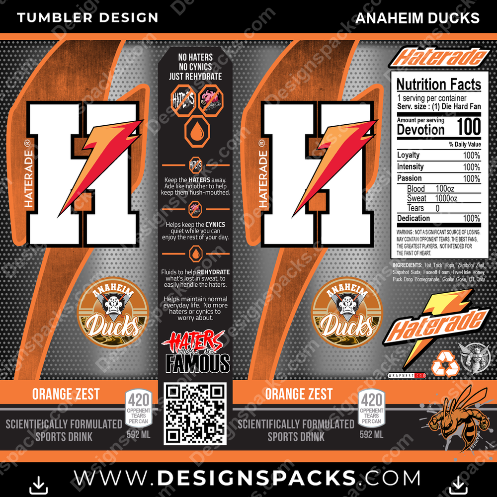 Hockey Haterade Anaheim Ducks Tumbler Digital Wrap Design