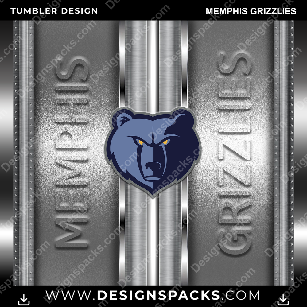 Basketball Metallic Memphis Grizzlies Tumbler Digital Wrap Design