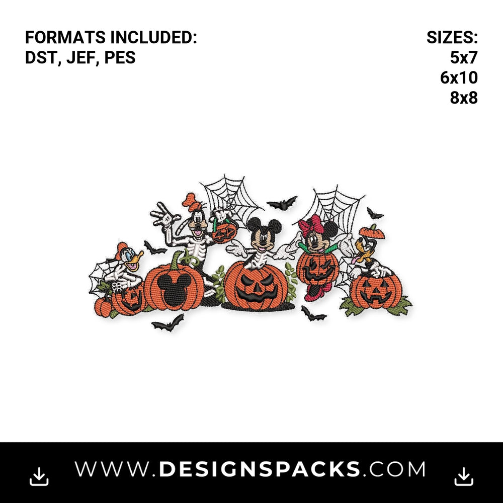 Mickey and Friends Halloween Pumpkins Embroidery Design - Instant digital download pattern at Designspacks.com