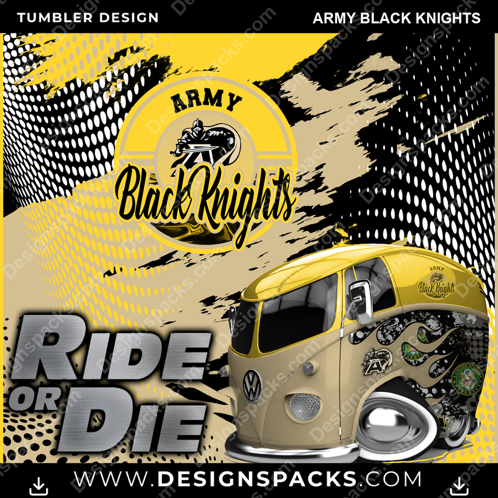 College Sport Ride or Die Army Black Knights Tumbler Digital Wrap Design