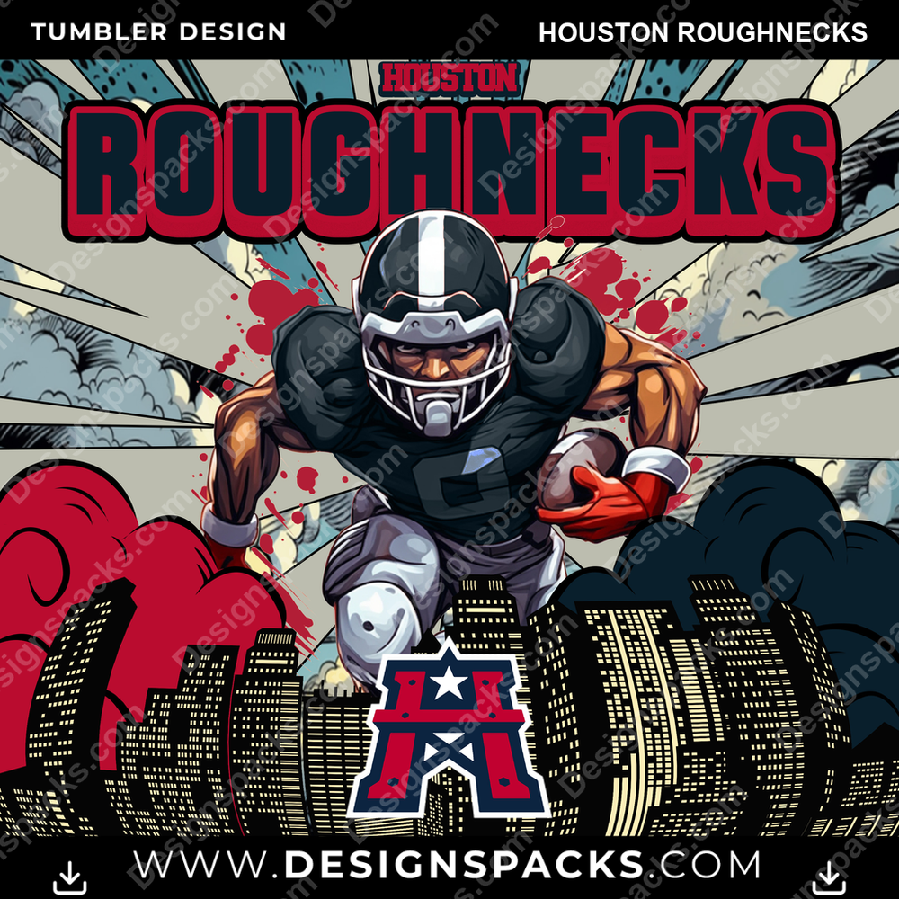 Canada Football Comic Cover Houston Roughnecks Tumbler Digital Wrap Design