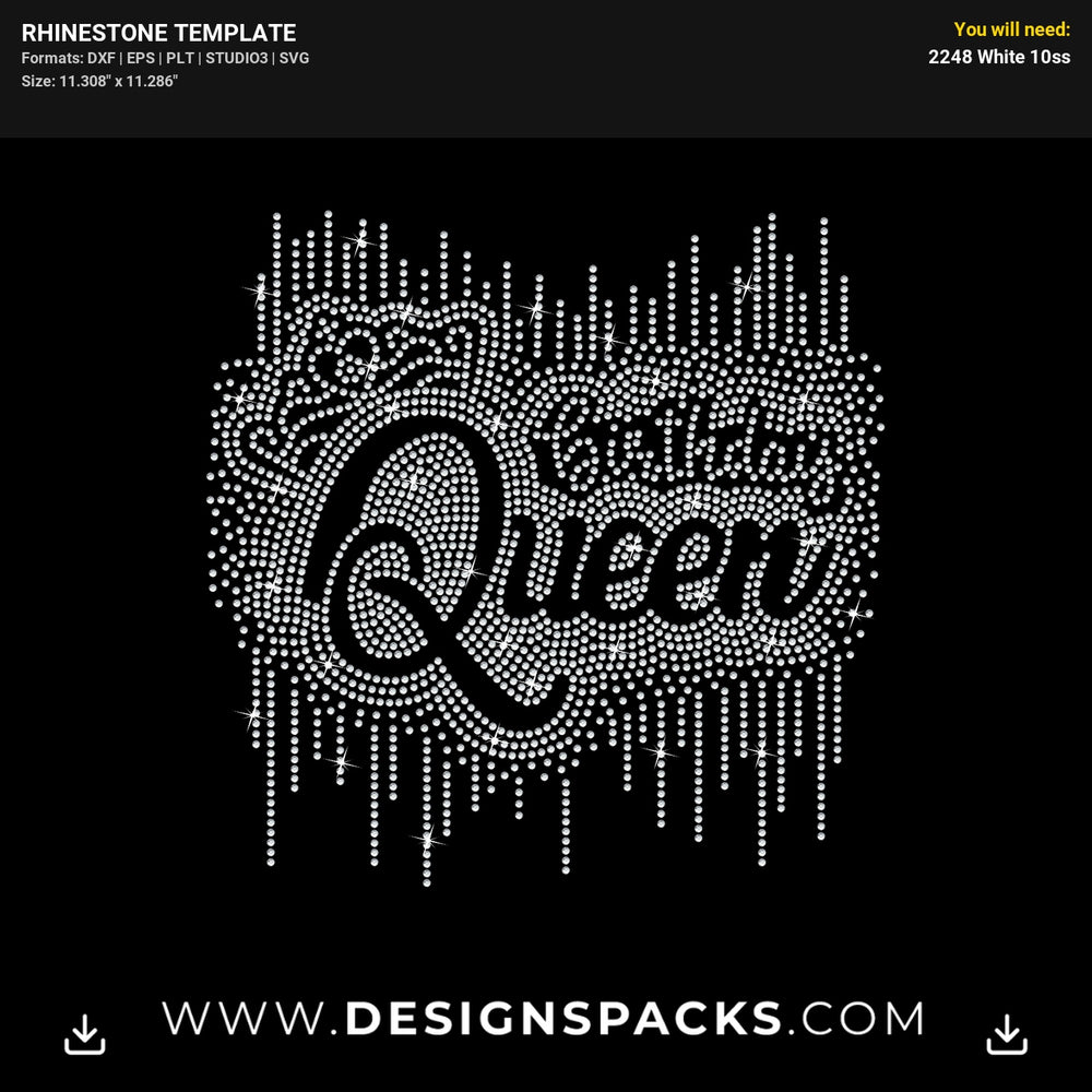 Birthday Queen Crown Heart Cross Rhinestone Digital Template