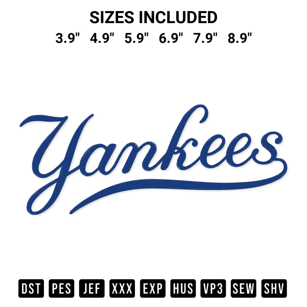 Shop the Yankees Vintage Embroidery Design machine embroidery pattern at Designspacks.com. Beautifully digitized for flawless stitching on any fabric. Available sizes: 3.9", 4.9", 5.9", 6.9", 7.9", 8.9".