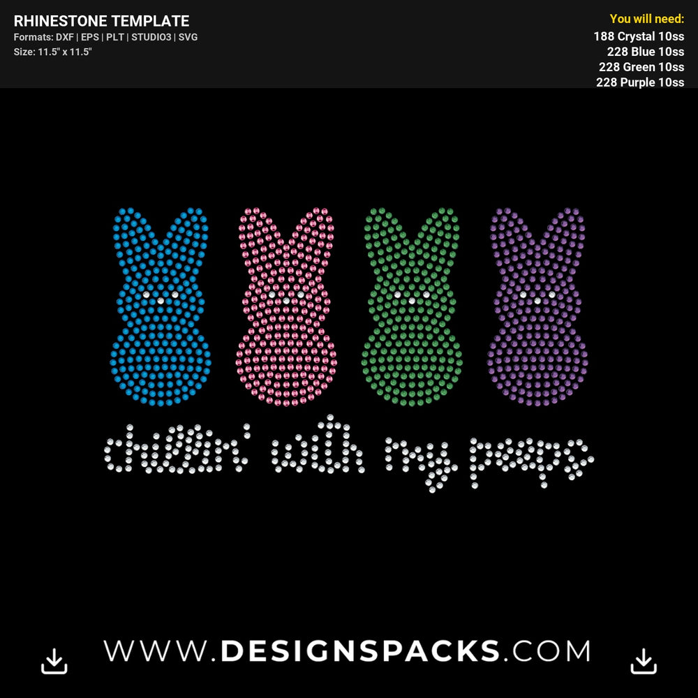 Chillin Peeps Bunny Easter Rhinestone Digital Template