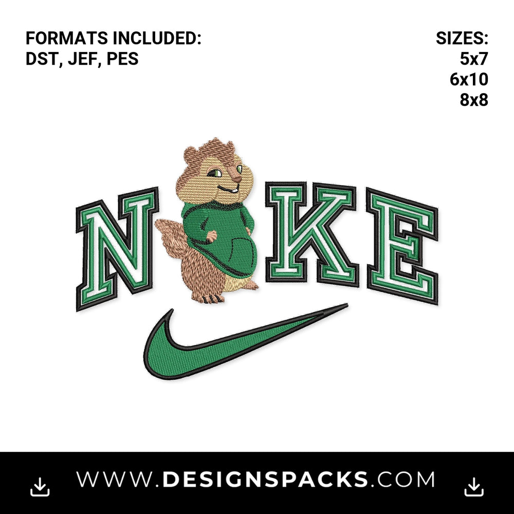 Theodore Chipmunk Athletic Swoosh Embroidery Design - Instant digital download pattern at Designspacks.com