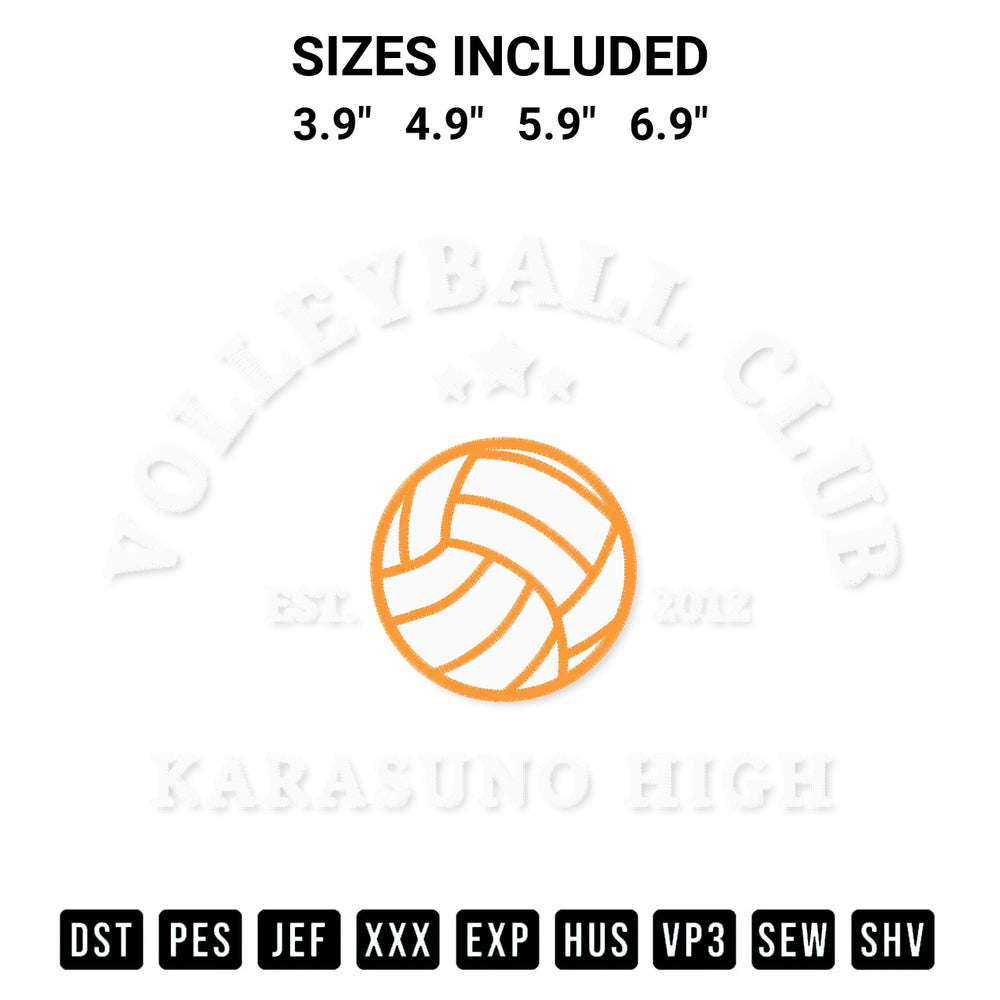 Download the Volleyball Club Karasuno High Embroidery Design machine embroidery design exclusively at Designspacks.com. Premium digitized pattern for apparel and DIY crafts. Available sizes: 3.9", 4.9", 5.9", 6.9".