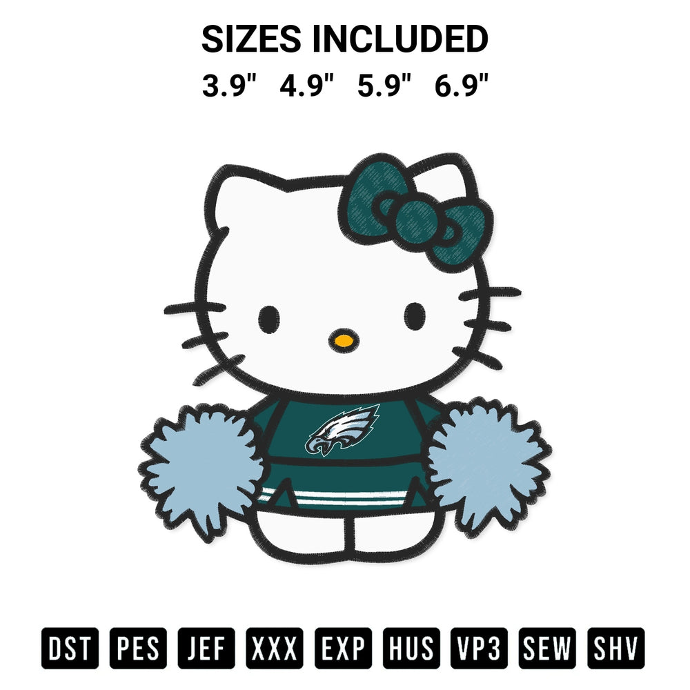 Elevate your next project with our Hello Kitty Cheerleader Philadelphia Eagles Embroidery Design embroidery file. Shop high-quality digital patterns instantly at Designspacks.com. Available sizes: 3.9", 4.9", 5.9", 6.9".