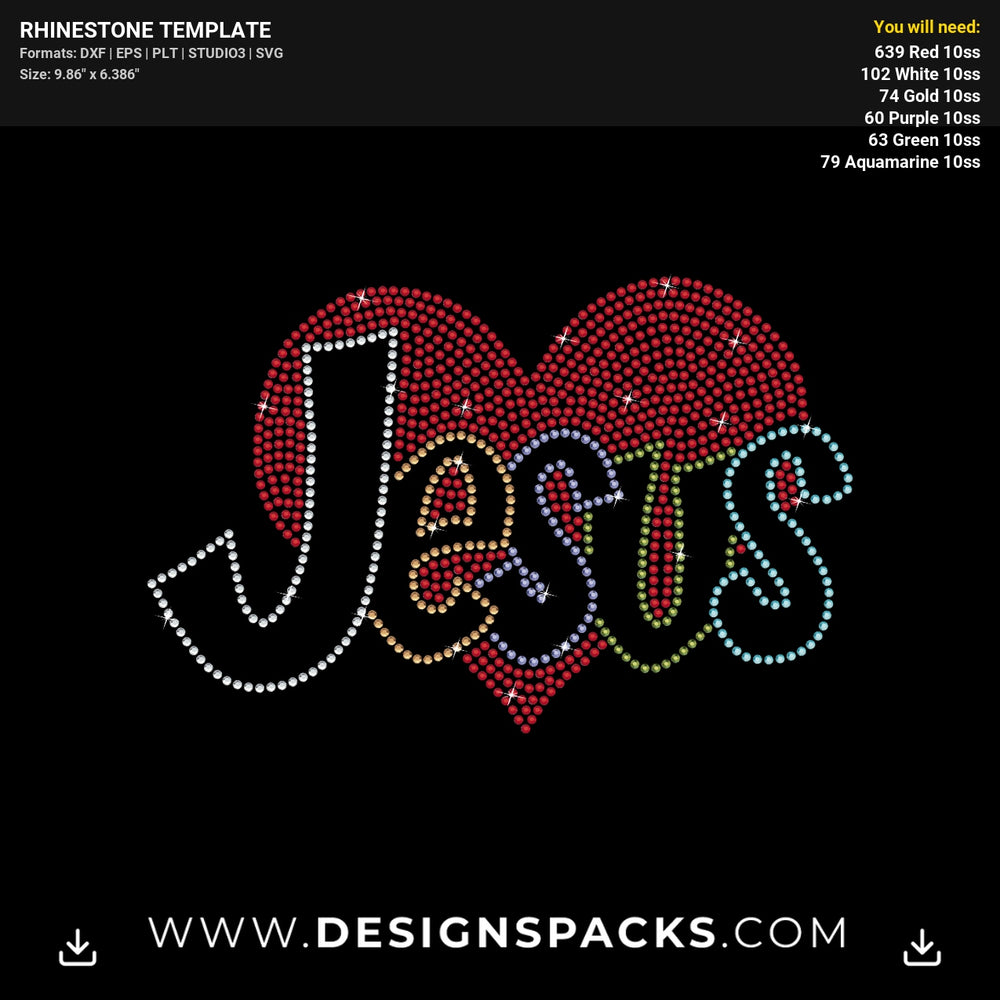 Jesus Heart Multicolor Rhinestone Digital Template