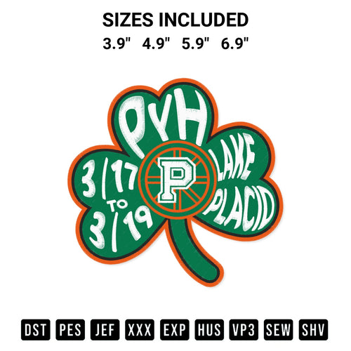 Discover the perfect addition to your crafting collection: Pembroke Youth Hockey Lake Placid Shamrock St. Patricks Day Embroidery Design embroidery file. Instantly available at Designspacks.com. Available sizes: 3.9