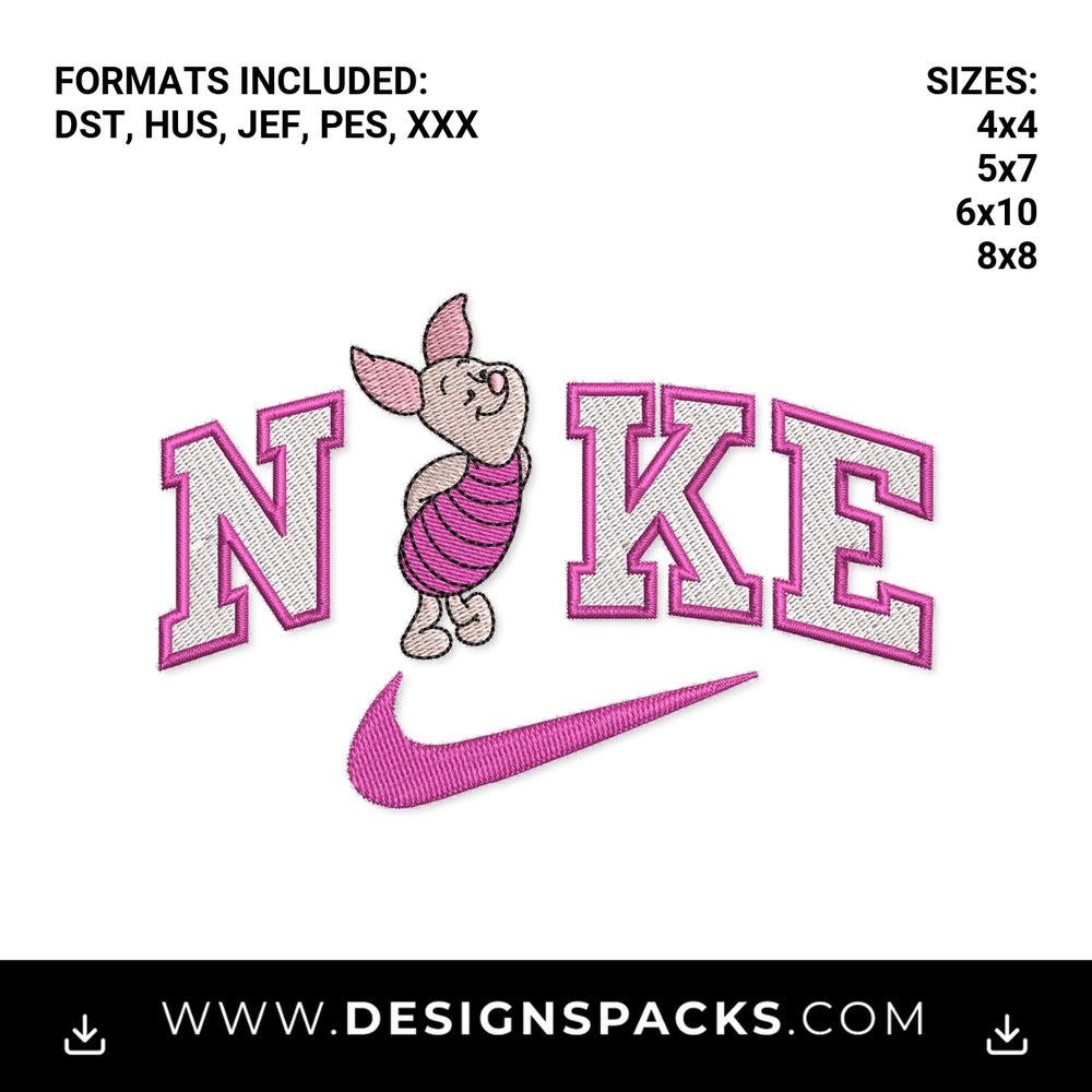Piglet Pink Athletic Swoosh Embroidery Design - Instant digital download pattern at Designspacks.com