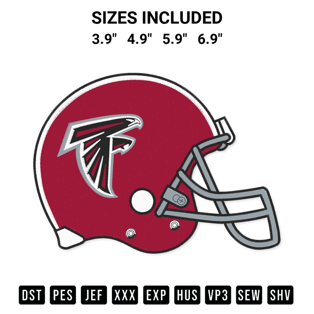 Get the Atlanta Falcons Helmet Embroidery Design embroidery design for your custom crafts! Premium digitized files available for instant download at Designspacks.com. Available sizes: 3.9", 4.9", 5.9", 6.9".