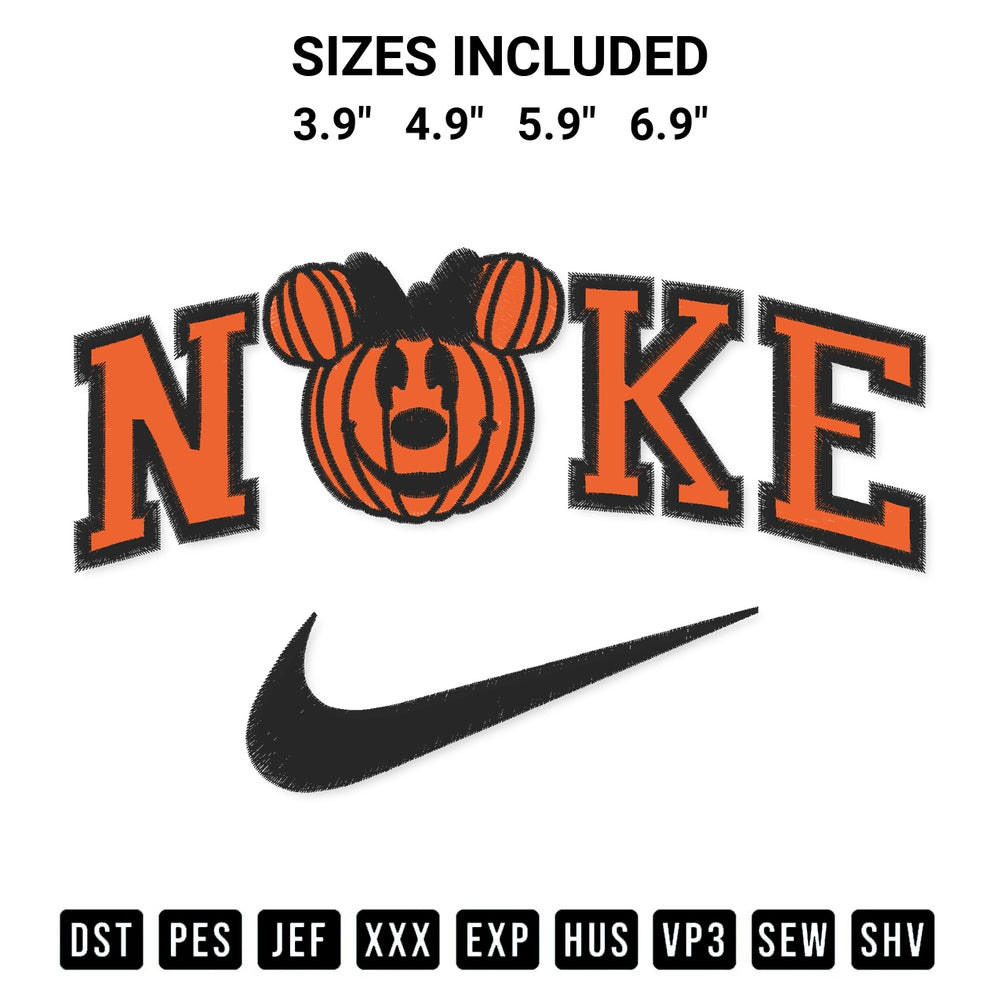 Transform your fabrics with the Halloween Pumpkin Minnie Nike Embroidery Design embroidery design. Instant access to premium digitized patterns at Designspacks.com. Available sizes: 3.9", 4.9", 5.9", 6.9".