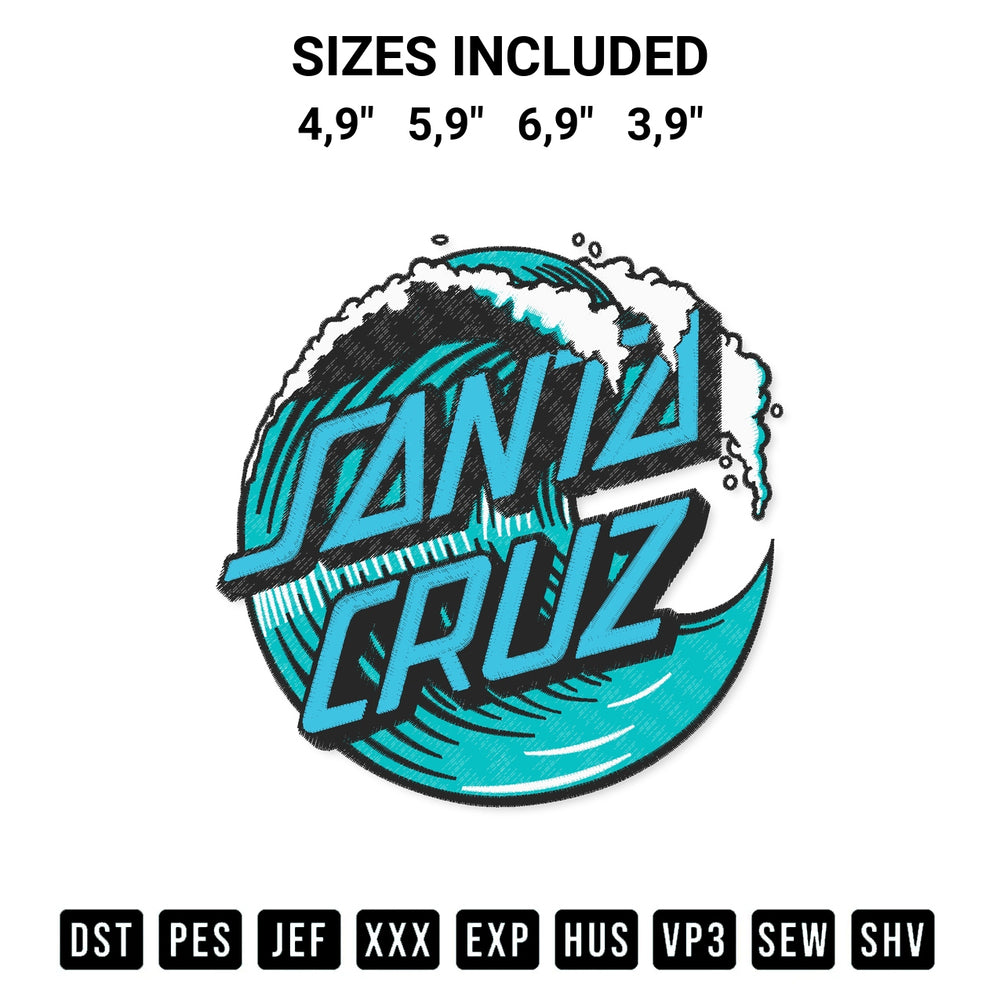 Stitch like a pro with the Santa Cruz Wave Dot Santa Cruz Logo Embroidery Design embroidery pattern from Designspacks.com. High-quality digital machine embroidery file. Available sizes: 4,9", 5,9", 6,9", 3,9".