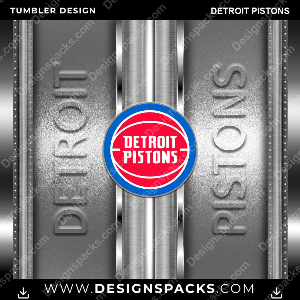 Basketball Metallic Detroit Pistons Tumbler Digital Wrap Design