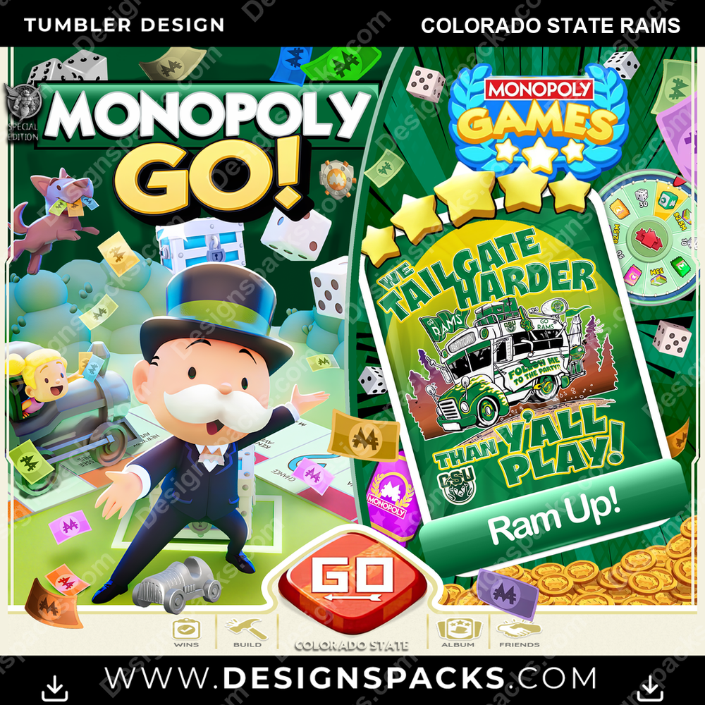 College Sport Monopoly Go! Colorado State Rams NCAA College Sport Tumbler Digital Wrap Design Download