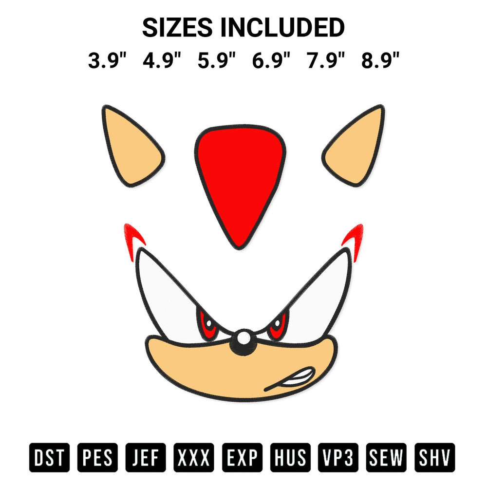 Elevate your next project with our Shadow The Hedgehog Face Embroidery Design embroidery file. Shop high-quality digital patterns instantly at Designspacks.com. Available sizes: 3.9", 4.9", 5.9", 6.9", 7.9", 8.9".