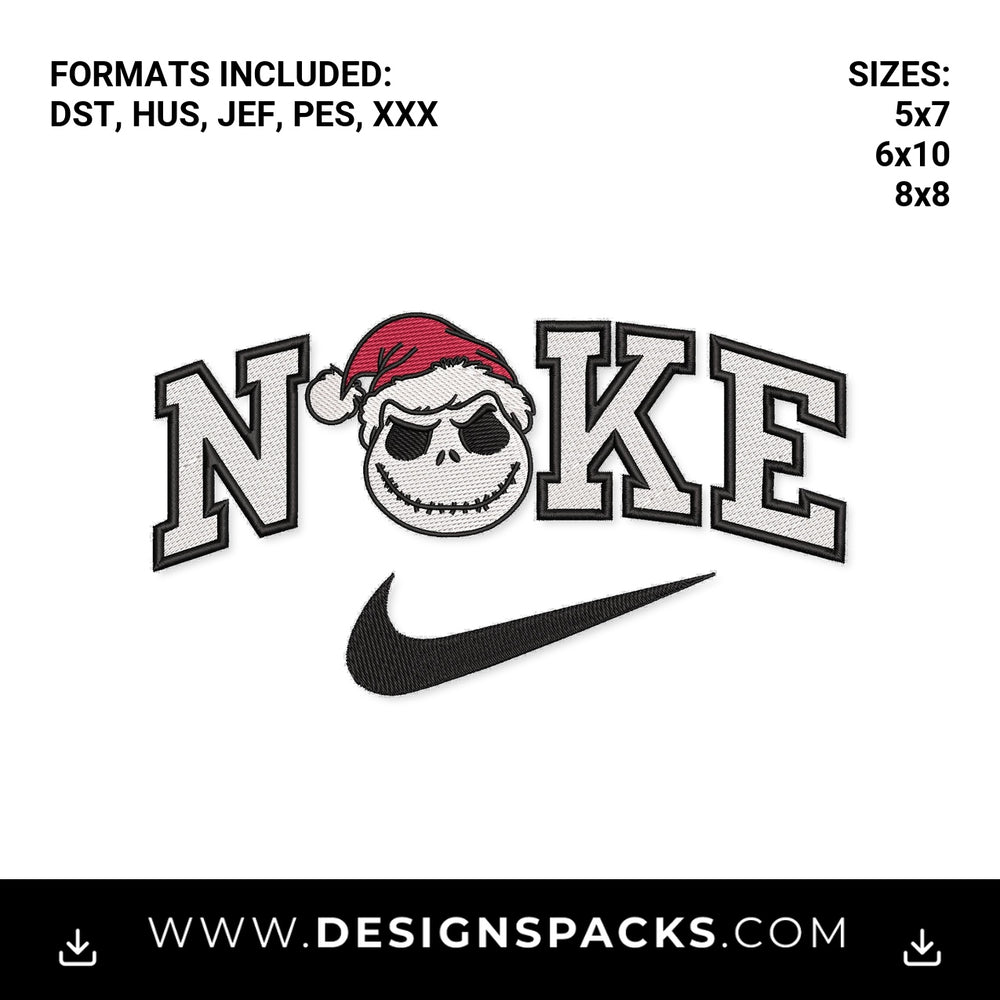 Santa Jack Skellington Swoosh Embroidery Design - Instant digital download pattern at Designspacks.com