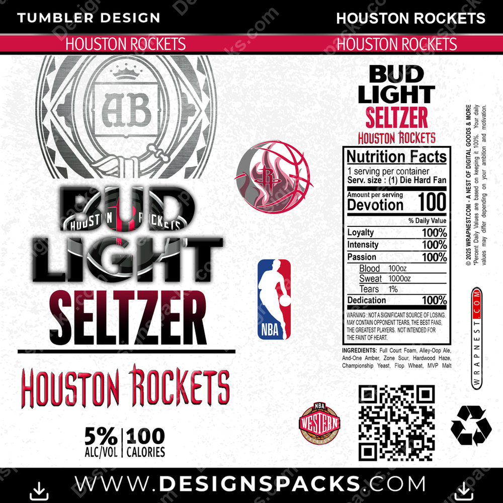 Basketball Bud Light Seltzer Houston Rockets Tumbler Digital Wrap Design