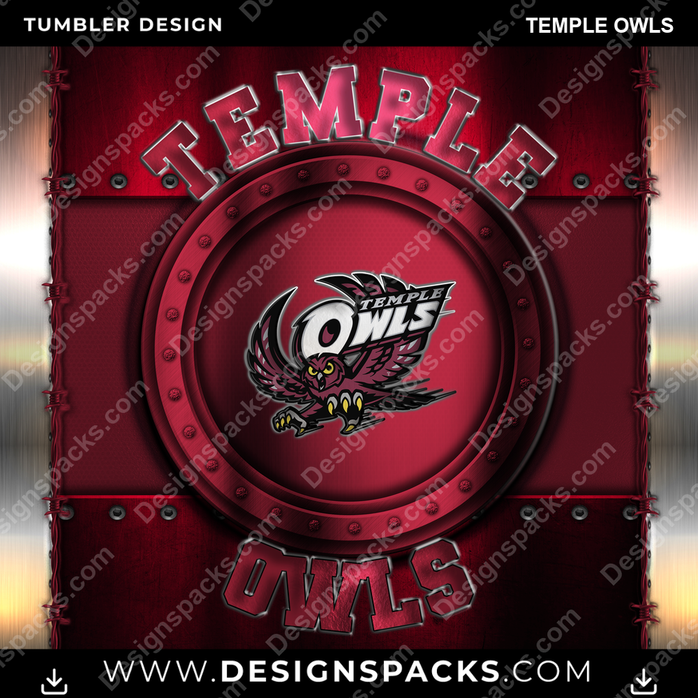 College Sport Metal Temple Owls NCAA College Sport Tumbler Digital Wrap Design Download