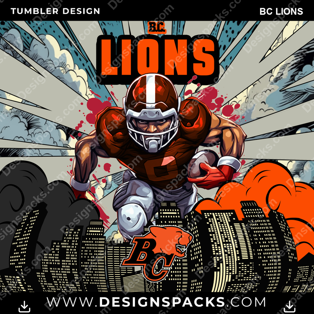 Canada Football Comic Cover BC Lions CFL Canada Tumbler Digital Wrap Design Download