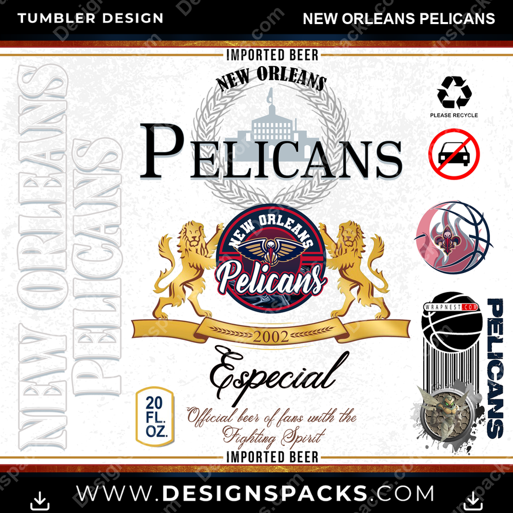 Basketball Modelo New Orleans Pelicans Tumbler Digital Wrap Design