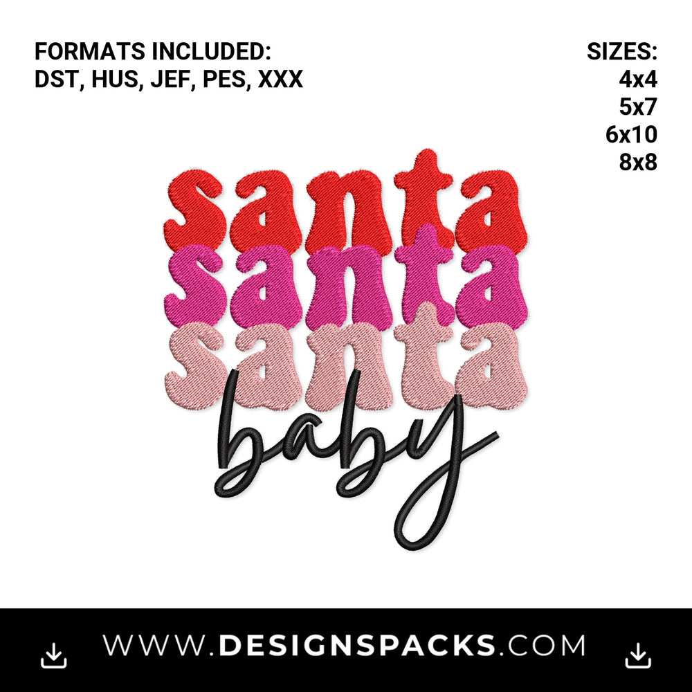 Retro Stacked Santa Baby Christmas Embroidery Design - Instant digital download pattern at Designspacks.com