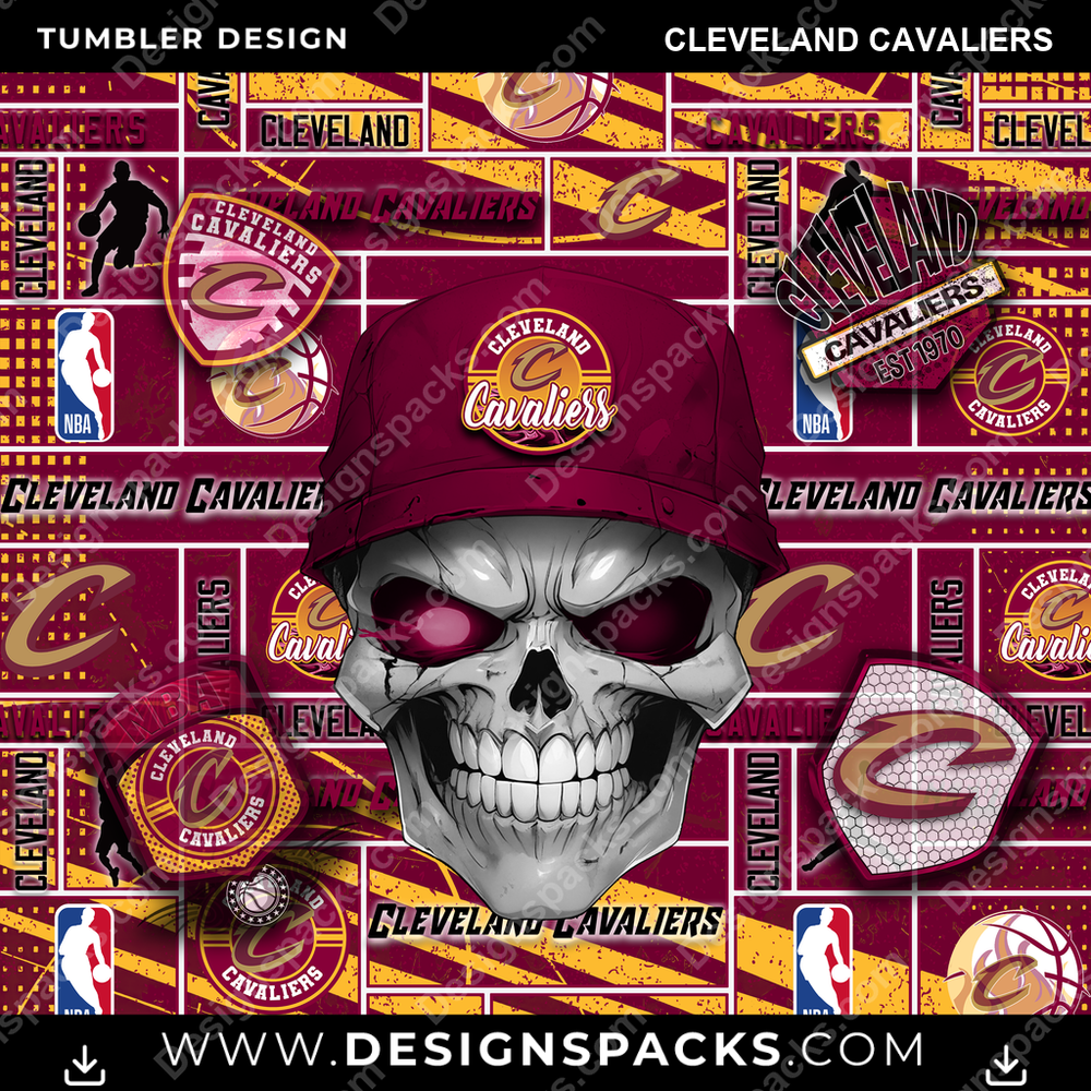 Basketball Skull Cleveland Cavaliers Tumbler Digital Wrap Design