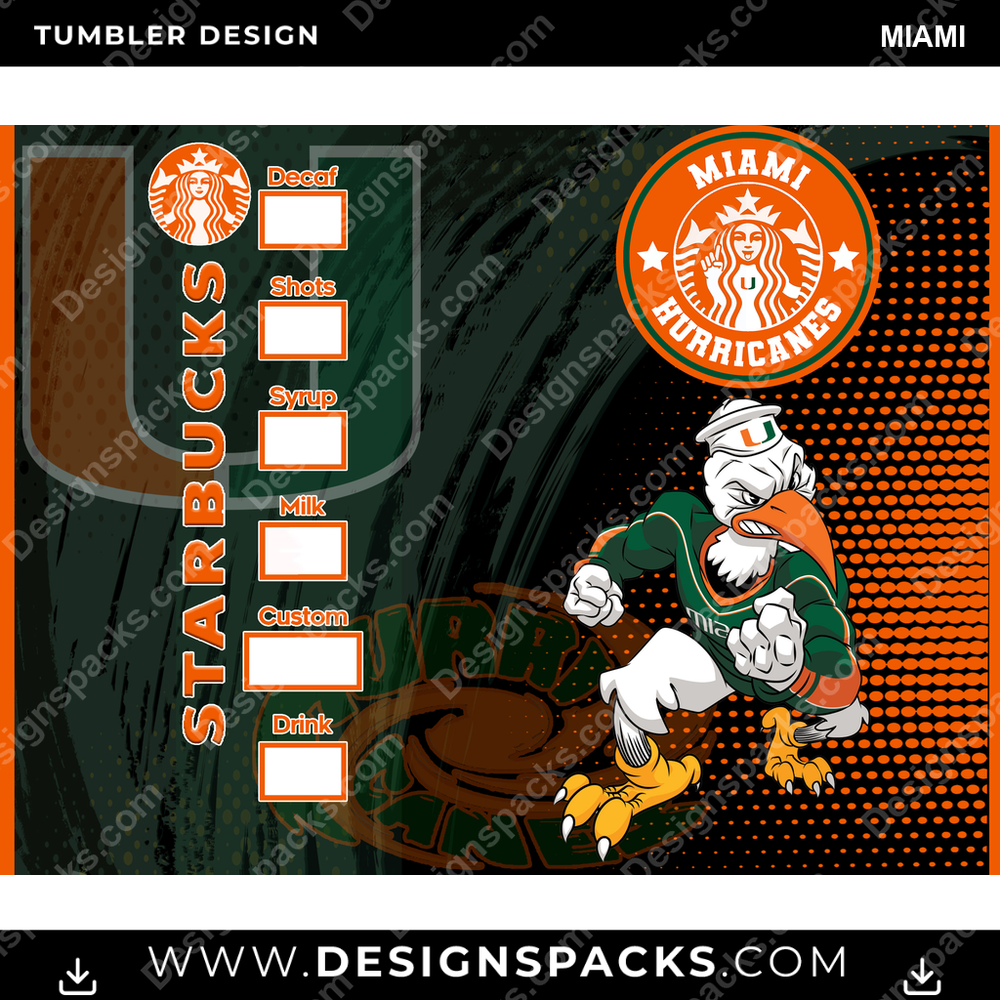 College Sport Starbucks Miami Tumbler Digital Wrap Design