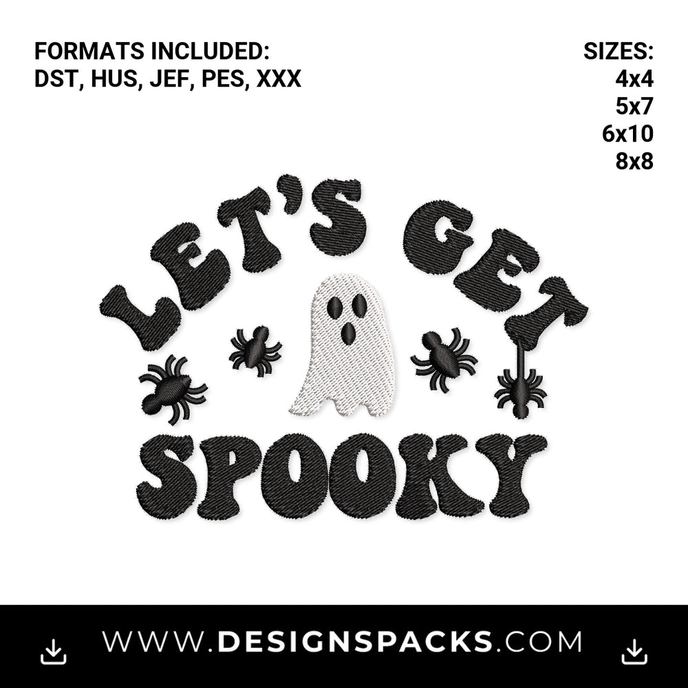 Let's Get Spooky Retro Ghost Halloween Embroidery Design - Instant digital download pattern at Designspacks.com