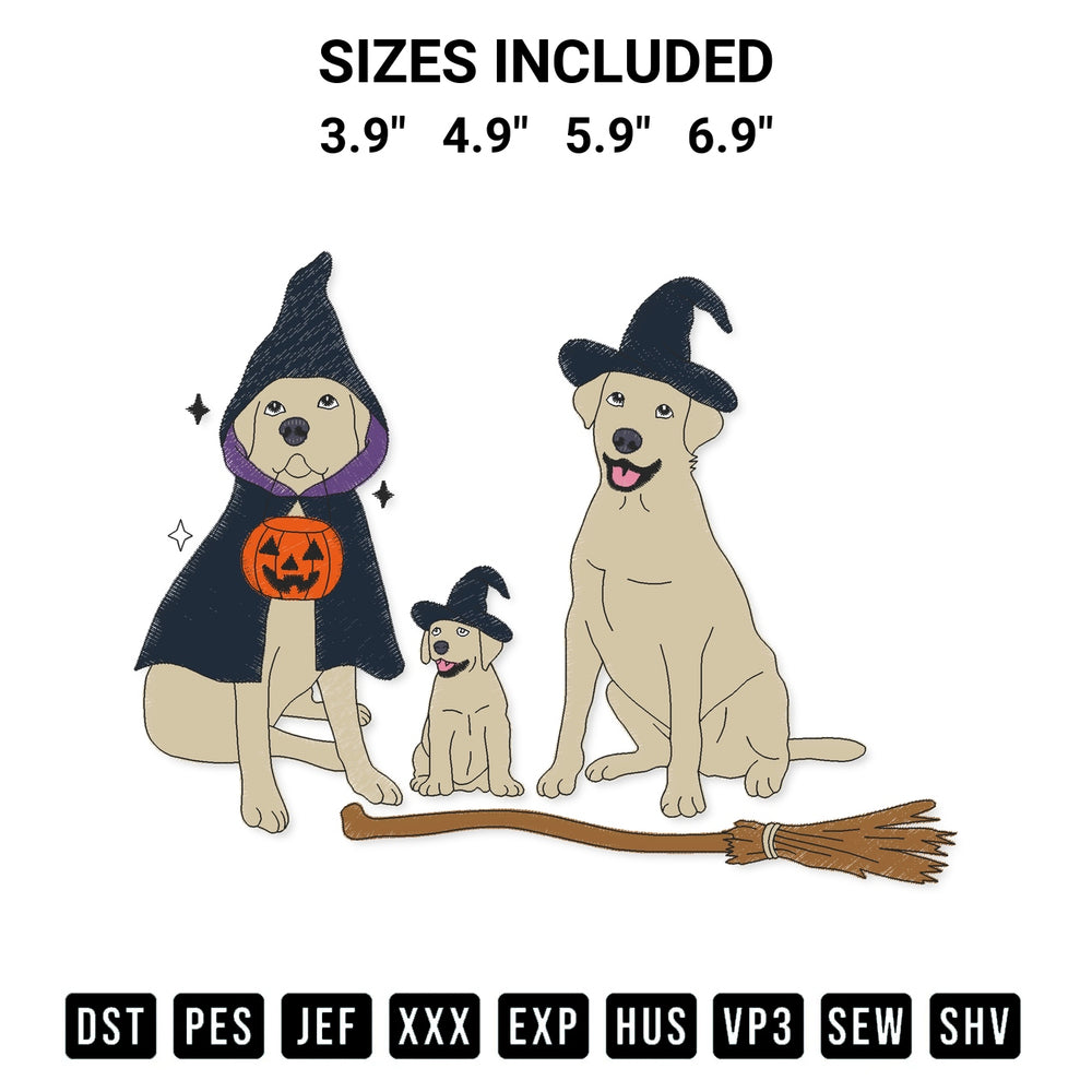 Elevate your next project with our Halloween Witch Dogs Embroidery Design embroidery file. Shop high-quality digital patterns instantly at Designspacks.com. Available sizes: 3.9", 4.9", 5.9", 6.9".