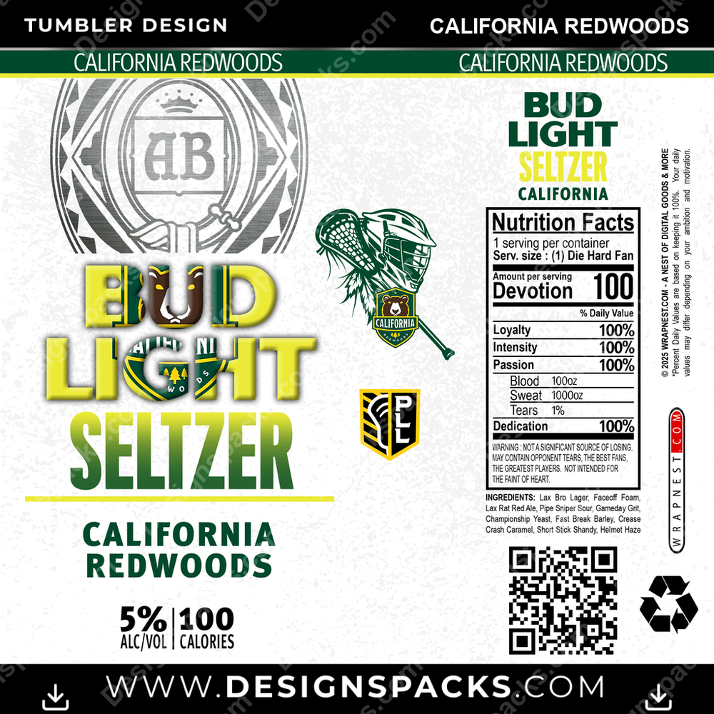 Lacrosse Bud Light Seltzer California Redwoods Tumbler Digital Wrap Design