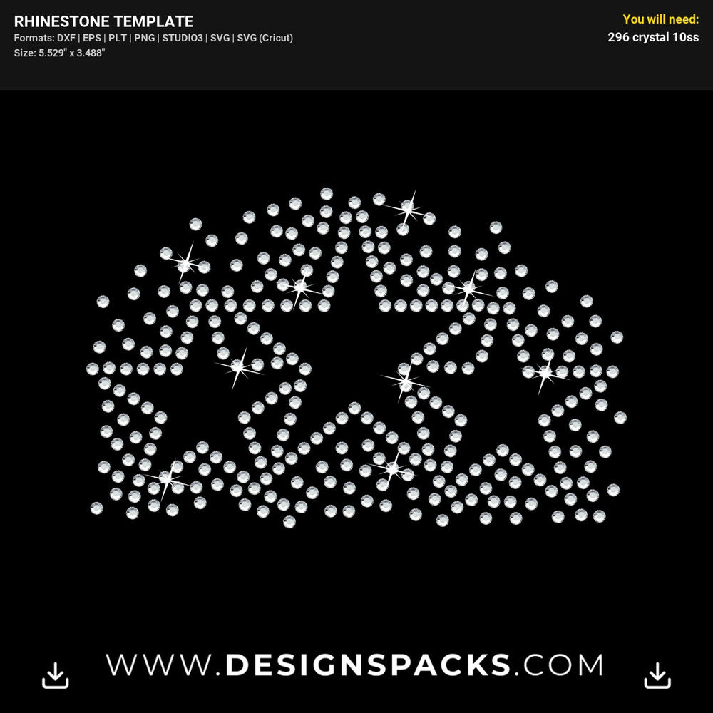 Three Stars Graphic Design Rhinestone Digital Template