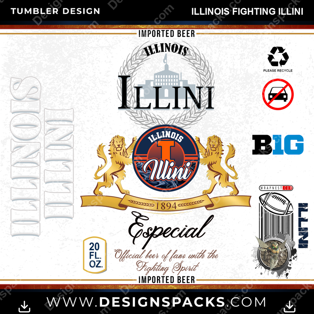 College Sport Modelo Illinois Fighting Illini NCAA College Sport Tumbler Digital Wrap Design Download