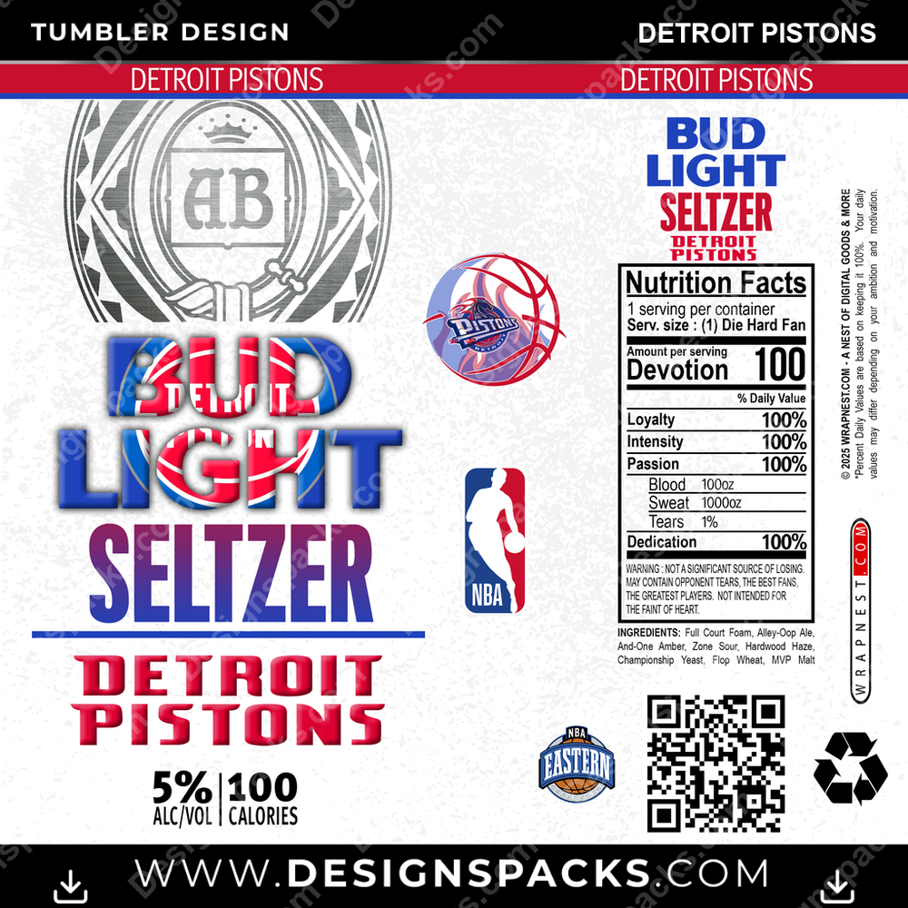 Basketball Bud Light Seltzer Detroit Pistons Tumbler Digital Wrap Design