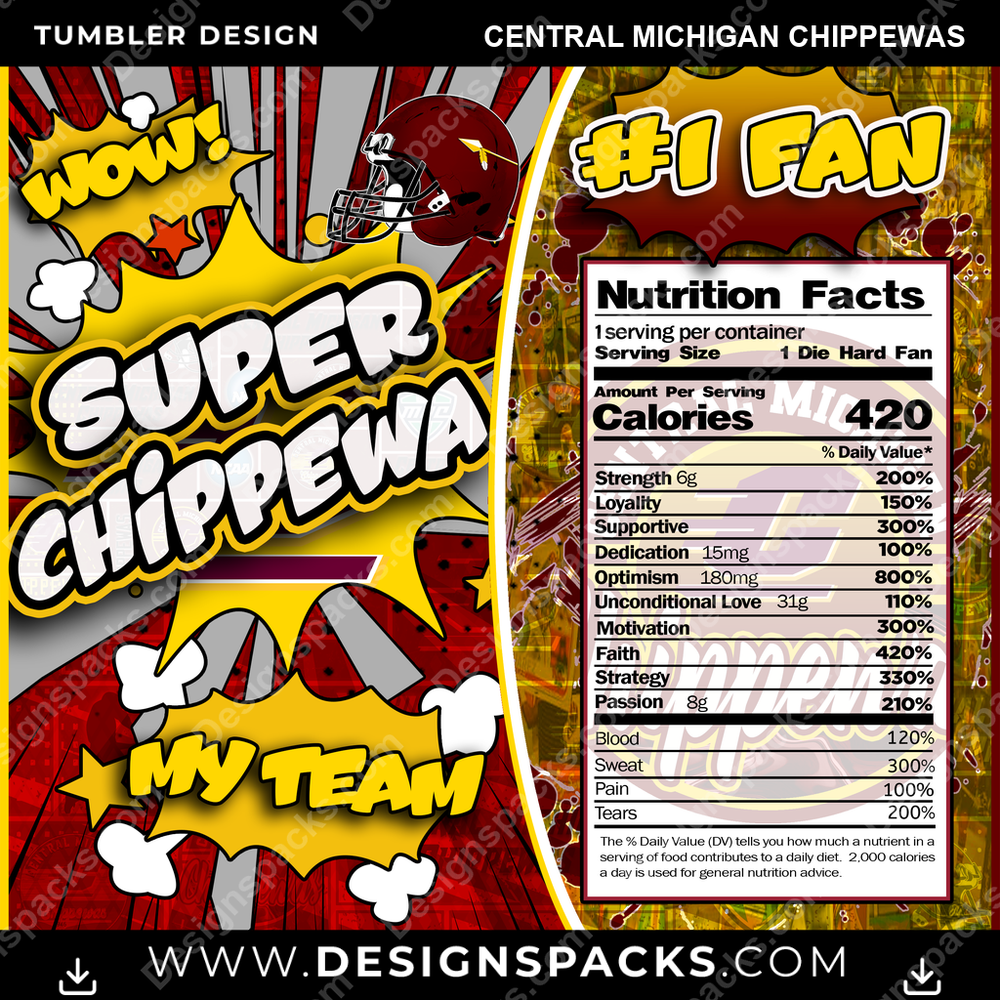 College Sport Super Team Central Michigan Chippewas NCAA College Sport Tumbler Digital Wrap Design Download