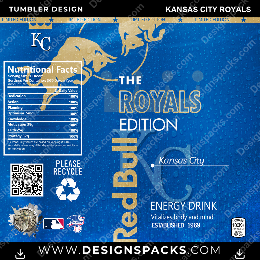 Baseball Red Bull Kansas City Royals Tumbler Digital Wrap Design