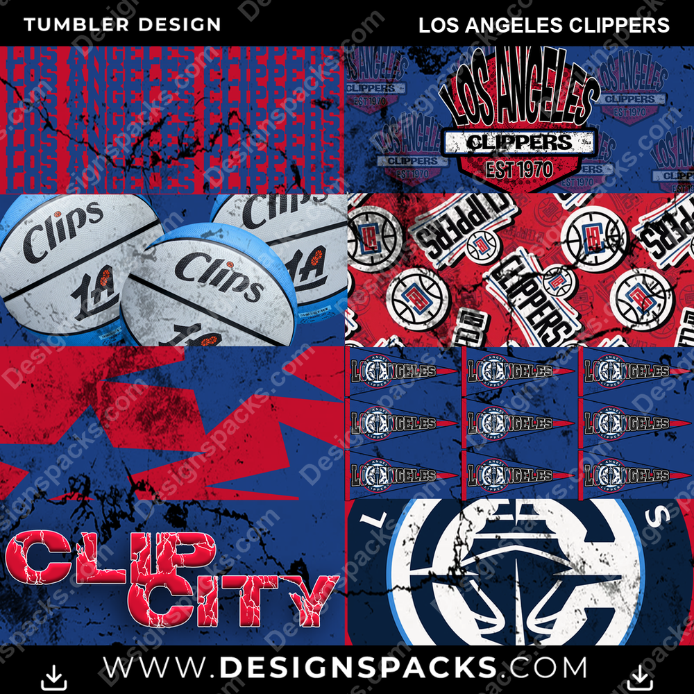 Basketball Distressed BG Los Angeles Clippers Tumbler Digital Wrap Design