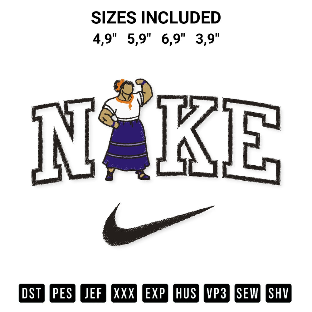 Add a unique touch to your apparel with the Luisa Madrigal Nike Encanto Embroidery Design Embroidery Design embroidery file. Premium instant download available now on Designspacks.com. Available sizes: 4,9", 5,9", 6,9", 3,9".