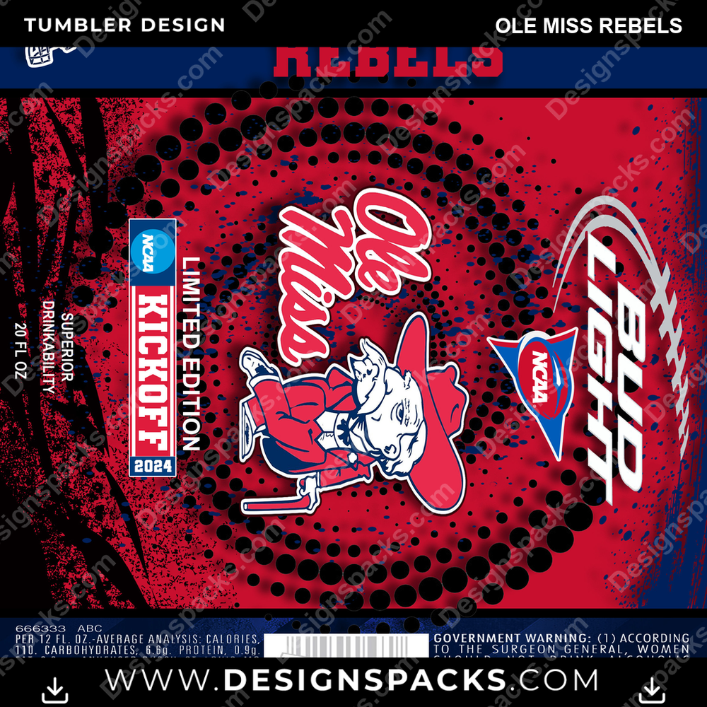 College Sport Bud Ole Miss Rebels NCAA College Sport Tumbler Digital Wrap Design Download