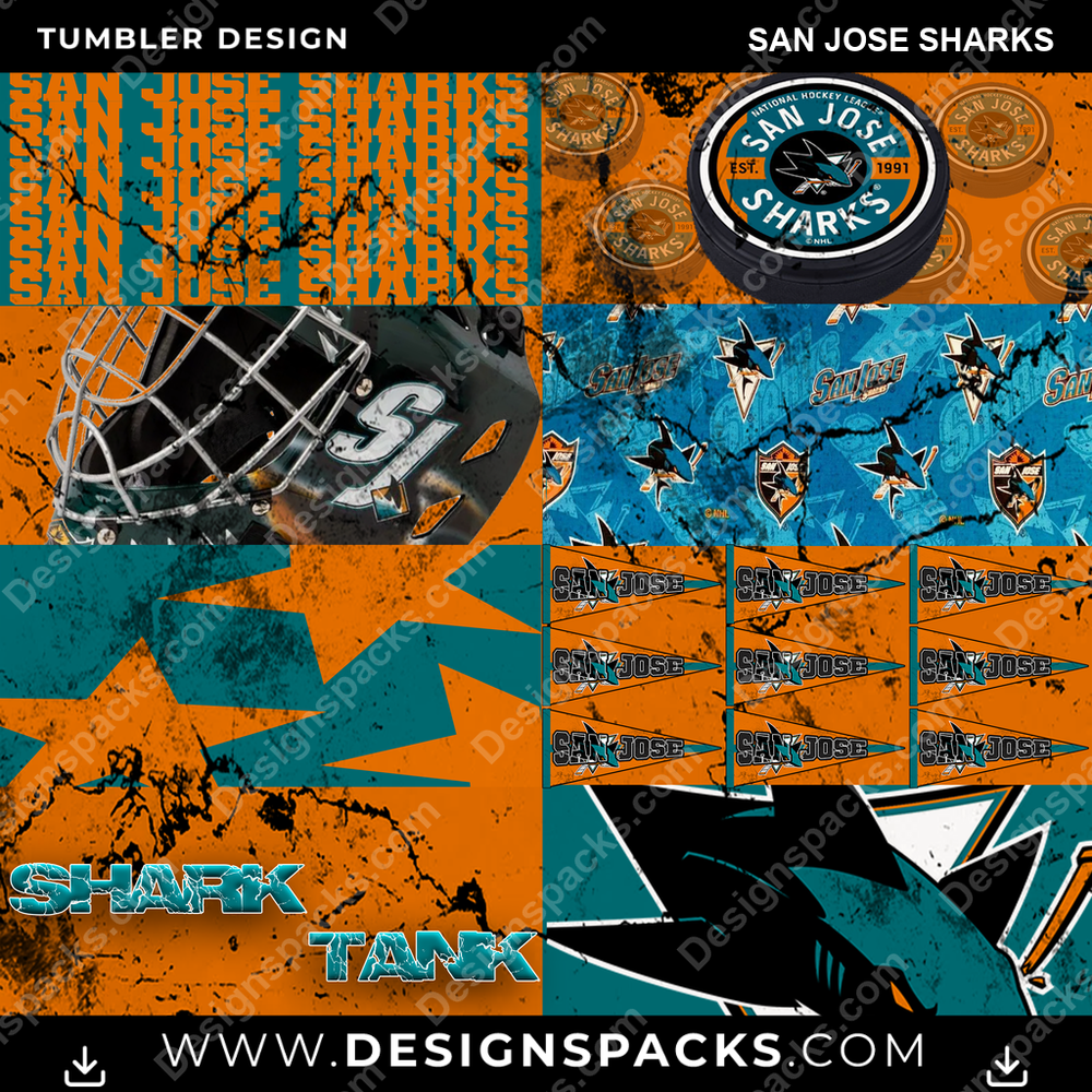Hockey Distressed BG San Jose Sharks NHL Hockey Tumbler Digital Wrap Design Download