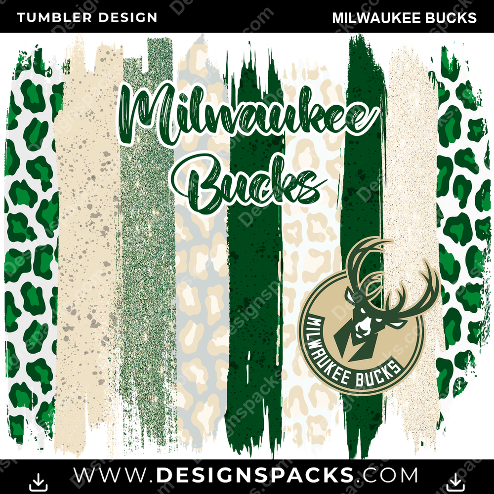 Basketball Brush Strokes Milwaukee Bucks Tumbler Digital Wrap Design